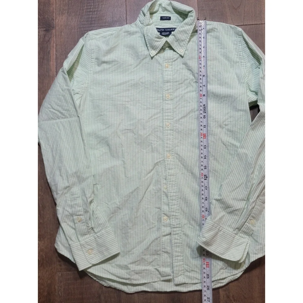 Ralph Lauren Slim Fit Button Down Shirt Green White Stripe Polo Pony Embroidered